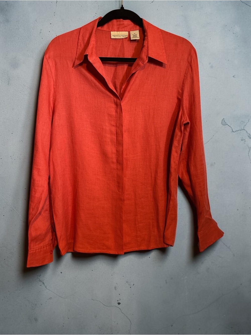 Apostrophe Vibrant Orange Button-Front Linen Shirt - Women 100% Linen